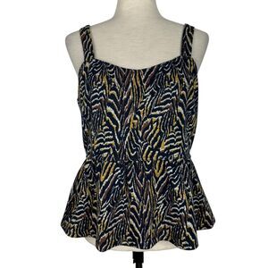 Anthropologie Top Women Medium Jaime Zebra Peplum Tank Boho Peasant Sweetheart